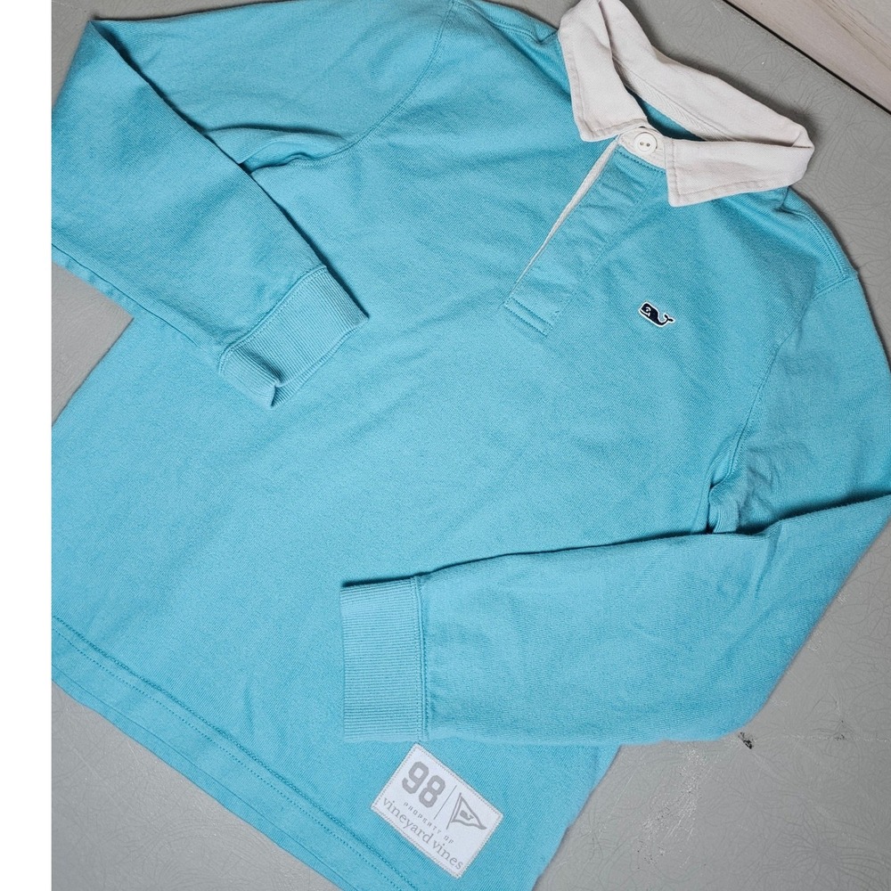 Vineyard Vines Kids Blue Organic Cotton Long Sleeve Rugby Shirt Size 7 3G010349